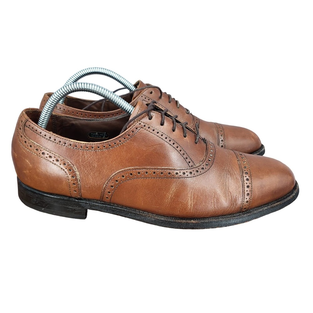Florsheim Imperial Oxford Shoes Mens 9.5 Brown Leather Cap Toe Perforated